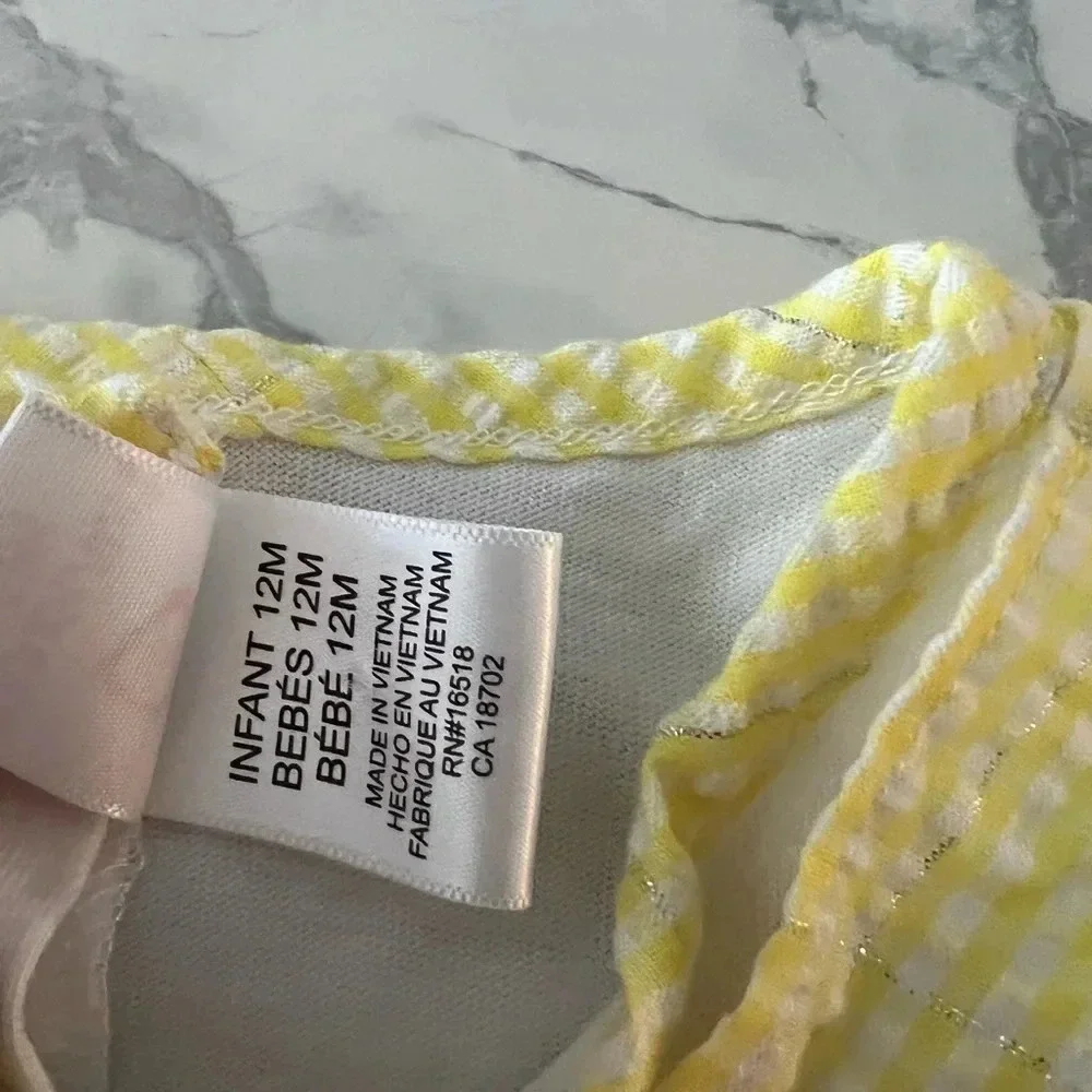 Youngland Baby Yellow Gingham Dress w Flowers & Ruffle Details Baby Girl  12M - Picture 5 of 6